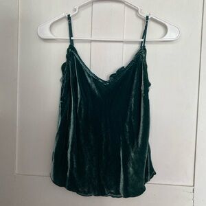 Aritzia Wilfred Ruffle Velvet Teal Green Camisole